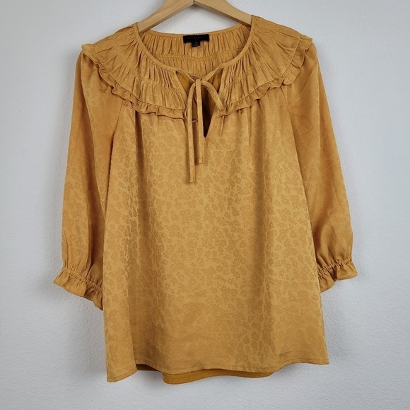 Current air Los Angeles mustard ruffled chiffon floral peasant top - Picture 7 of 9